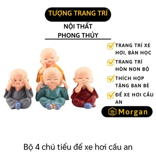 [1 ĐỔI 1] Tượng Chú Tiểu - Combo 4 Tượng Hòa Thượng Trang Trí Xe Hơi, Bàn Làm Việc, Tứ Không 3437