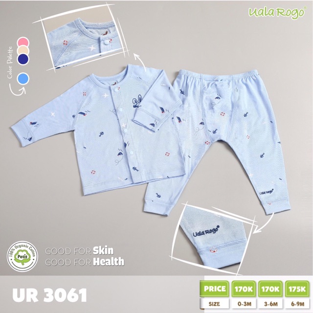 Bộ áo dài tay quần dài uala rogo cài khuy giữa  petit va cotton cho bé