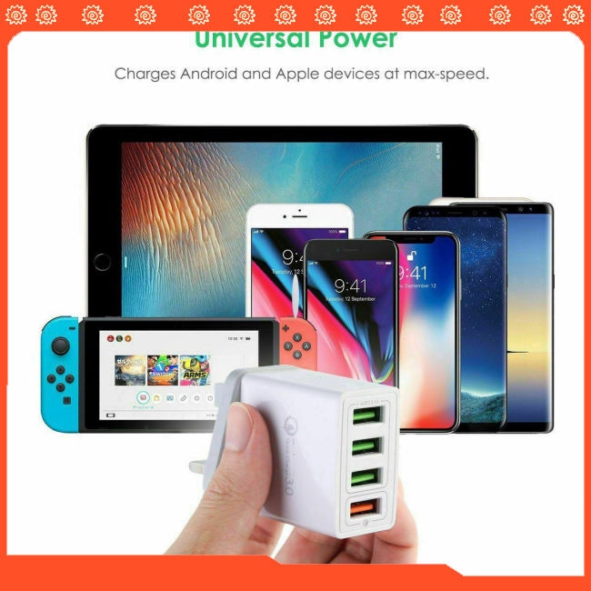 4 Multi-Port Fast Quick Charge QC 3.0 USB Hub Wall Charger Adapter UK Plug