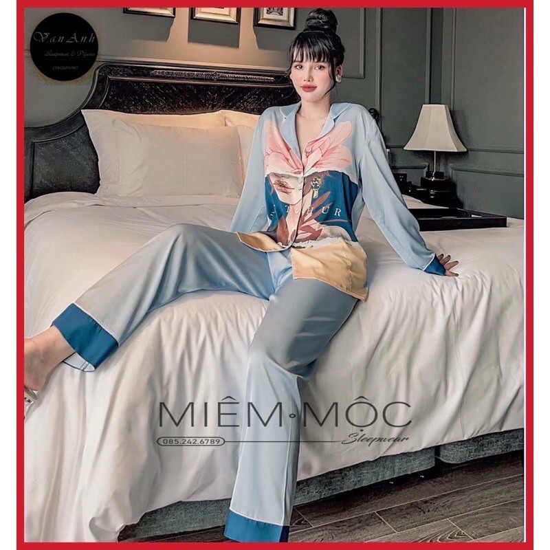 Đồ Bộ Mặc Nhà Pijama Nữ Dài Tay Cao Cấp - Đồ Ngủ Lụa Quảng Châu