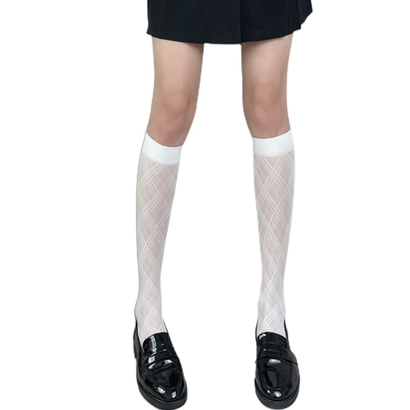Vớ Dài Qua Gối Vải Lụa Mỏng Họa Tiết Vân Kim Cương Phong Cách Nhật Bản Lolita 10MK