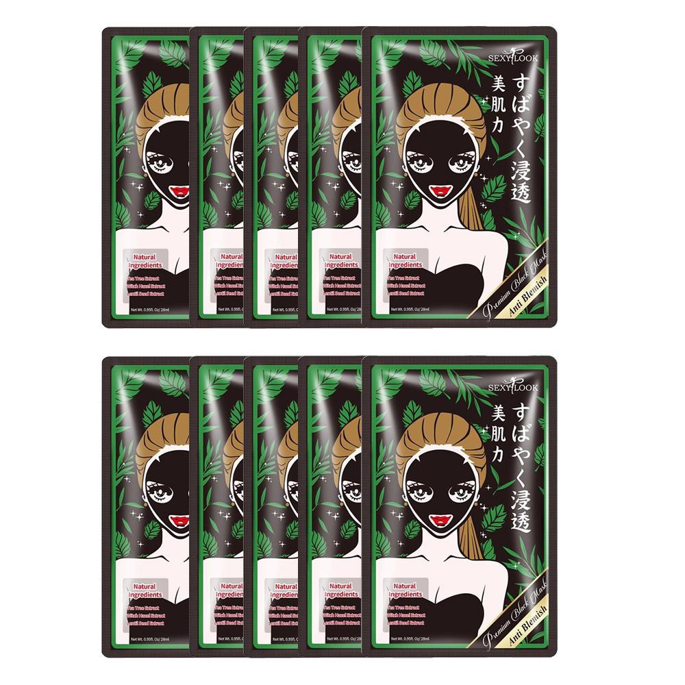 Combo 10 miếng mặt nạ tràm trà kiểm soát dầu và mụn SEXYLOOK Tea Tree Anti Blemish Black Facial Mask (28ml)