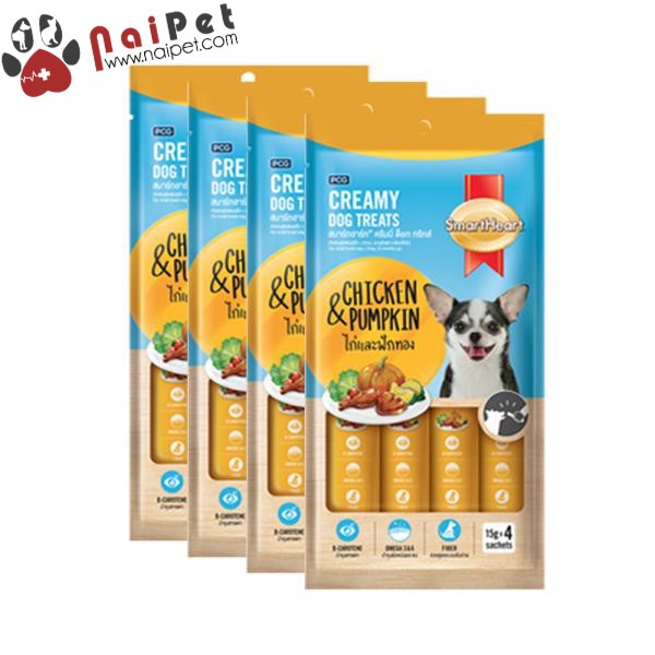 Bánh Thưởng Dạng Kem Cho Chó Gói 4 Thanh Creamy Dog Treats Smartheart 60g