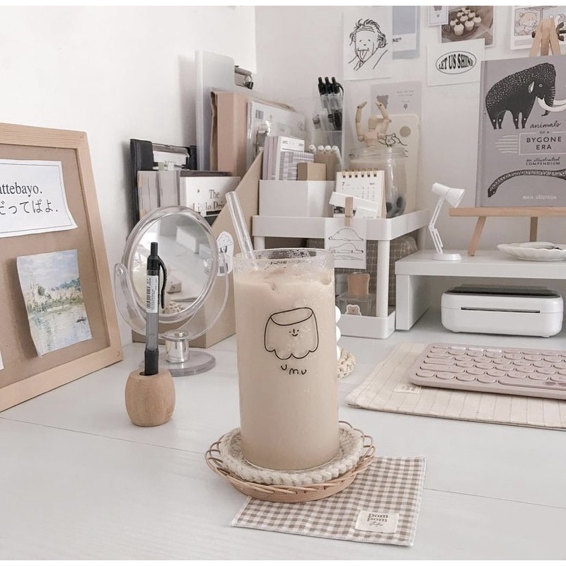 Cốc Thủy Tinh Ly Thủy Tinh Cao Pudding (kèm ống hút thủy tinh )Uống Trà Sữa Tối Giản Decor Xinh Xắn