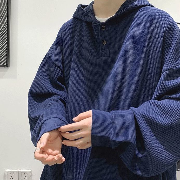 Áo Khoác Hoodie Mùa Đông Dáng Rộng Cỡ Lớn Màu Sắc Đơn Giản Phong Cách Retro Mỹ Cho Nam Giới
