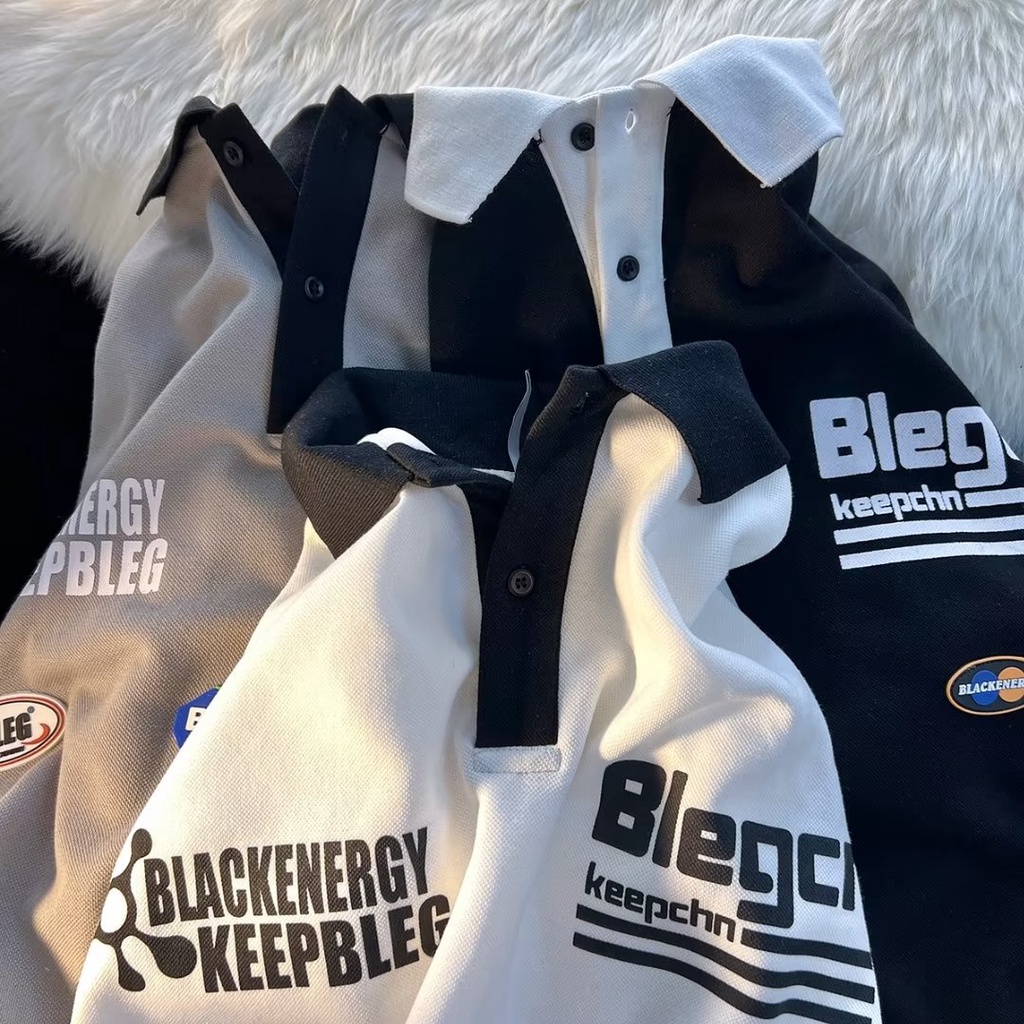 Áo Thun Polo Tay Ngắn Dáng Rộng Thoáng Khí In Chữ Phong Cách Hip hop Nhật Bản Thời Trang Cho Nam Và Nữ