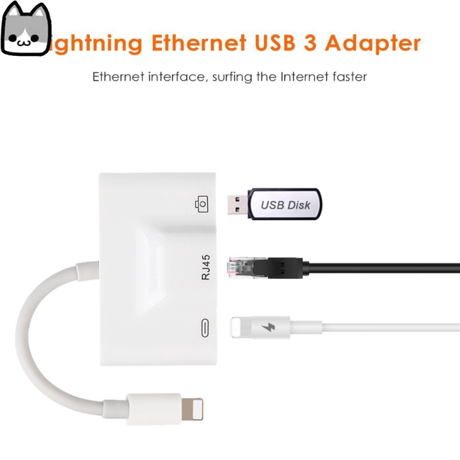 Lightning to RJ45 Ethernet Adapter LAN Wired Network Cable USB Camera Reader Adapter with Charing Port