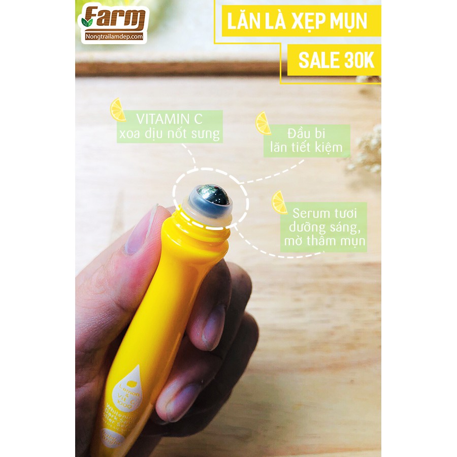 Cây lăn cải thiện thâm mụn Baby Bright Lemon & VitC Whitening Dark Spot Roller Serum 15ml + Tặng SRM Gạo 3W