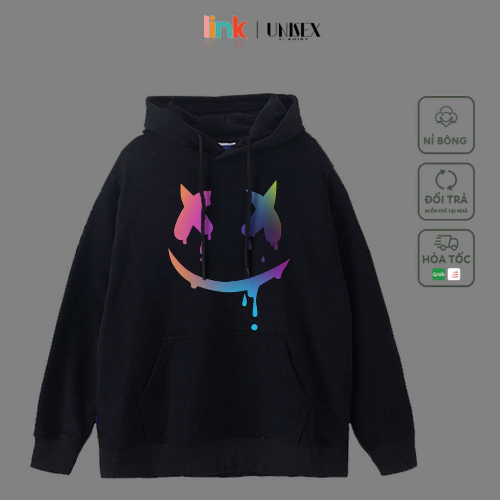 Áo Hoodie phản quang MẶT MARSHMELLO 7 màu nỉ bông cao cấp Unisex