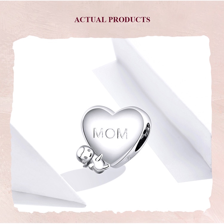 BAMOER Hạt Charm Bạc 925 Hình Trái Tim Khắc Chữ Mother's Day/Baby with Dùng Làm Trang Sức DIY BSC218