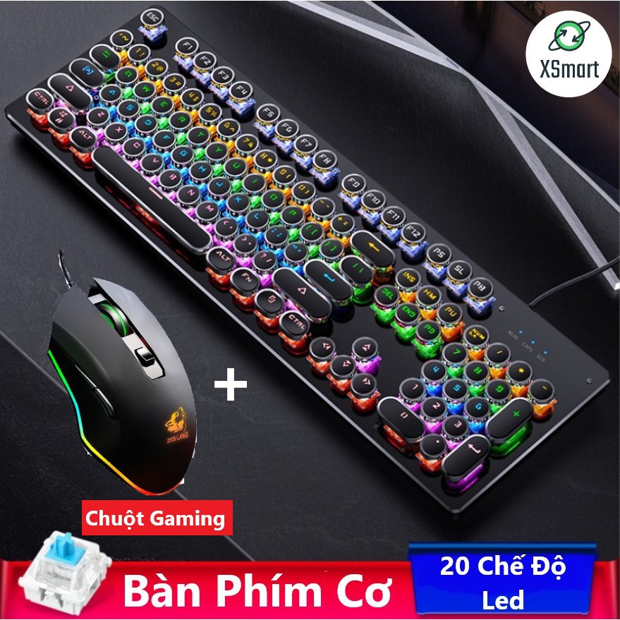 X-ONE SHOP Bộ Bàn Phím Cơ T907 Và Chuột Gaming V1 Led Đổi Màu, Phím Cơ Có 20 Chế Độ Led Khác Nhau Tùy Chỉnh Cực Đẹp