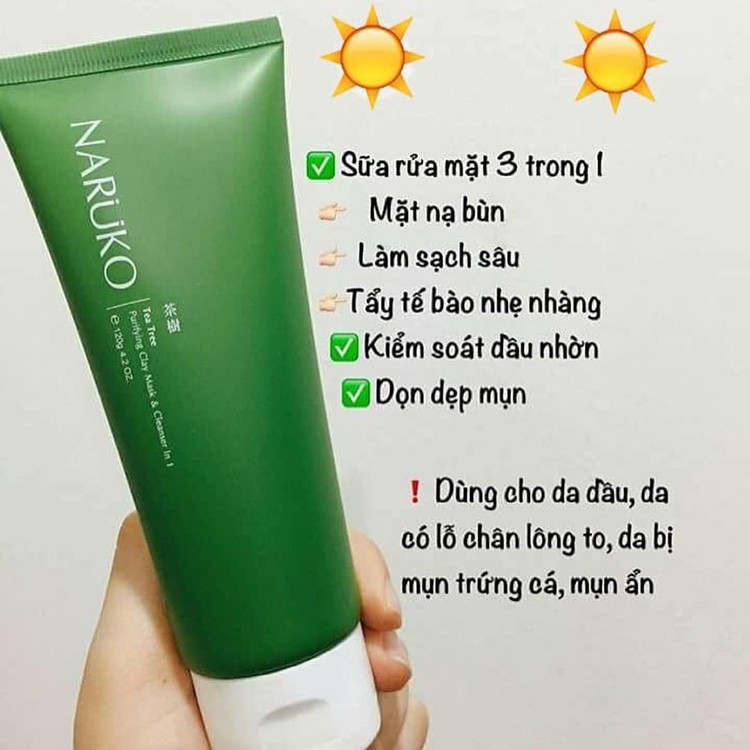 Sữa rửa mặt Naruko tràm trà Tea Tree Purifying Clay Mask 120g (tuýp)