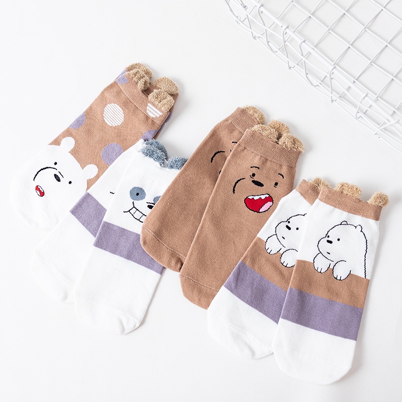 Vớ Cotton Cổ Ngắn Thoáng Khí In Hình Chú Gấu Hoạt Hình Xinh Xắn Cho Nam Nữ