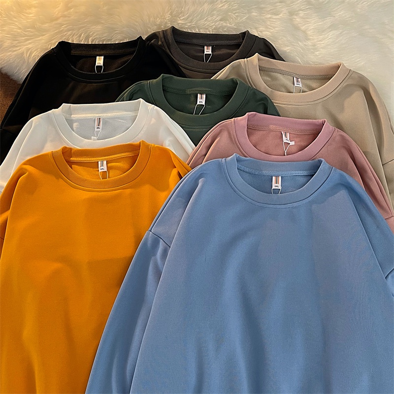 SUXI Áo sweater tay dài cổ tròn màu sắc đơn giản dành cho nữ