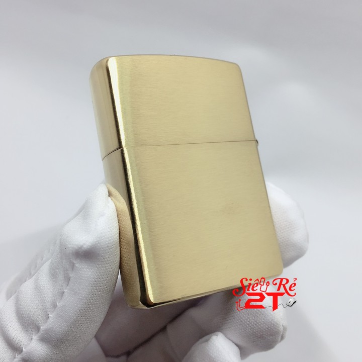Vỏ Zippo Brushed Solid Brass 204 Chính Hãng - Vỏ Zippo Vàng Chữ Solid Brass (New Box)