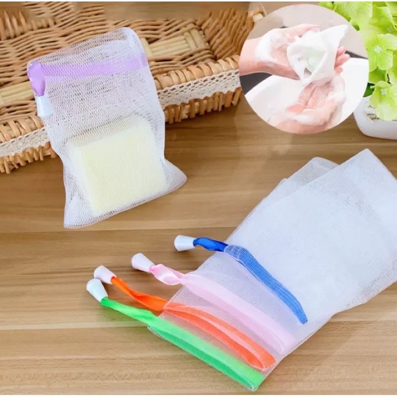 túi lưới dây rút tạo bọt đựng xà phồng nhiều màu