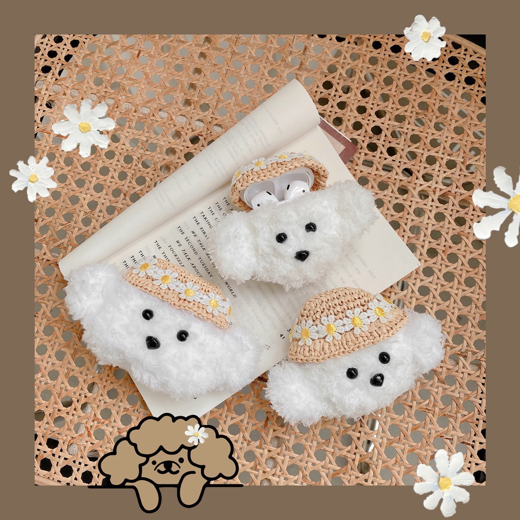 Vỏ bảo vệ hộp sạc tai nghe họa tiết cún Teddy lông xù đáng yêu cho Airpods 1 2 Pro