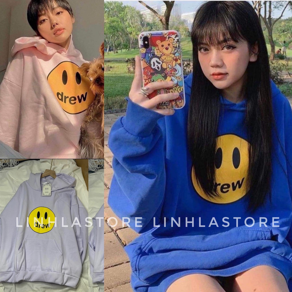 Áo hoodie drew unisex nam nữ khoác nỉ bông form rộng dày dặn có mũ house mặt cười mặc đôi giá rẻ