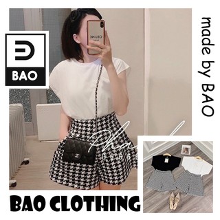 Set quần đùi kẻ caro kèm áo thun chất cotton siêu mát