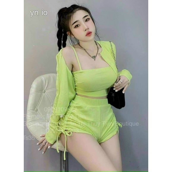 set 3 món quần rút áo dây áo khoác lửng chất thun co dãn