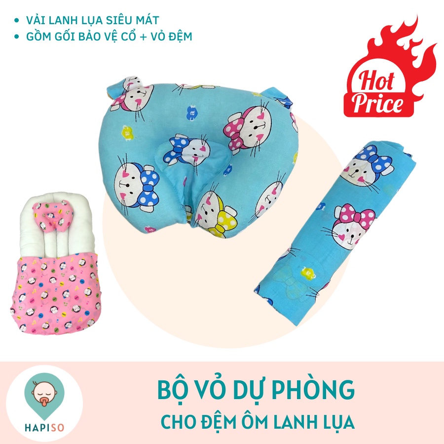 Bộ vỏ lanh lụa cho Đệm ôm sơ sinh Hapiso - Có kèm Gối bảo vệ cổ