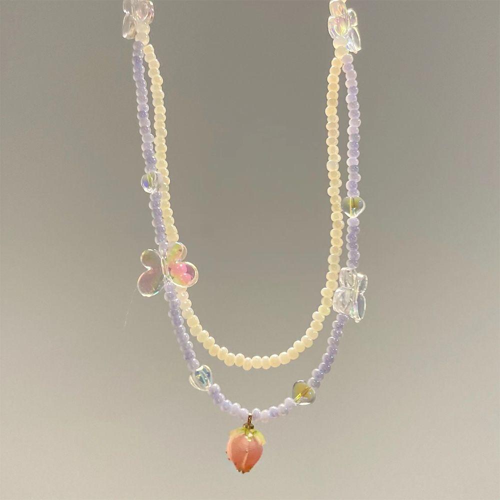 AROMA Vòng cổ Hai Lớp Bằng Nhựa Resin Mặt Bướm Đơn Giản Độc Đáo Y2K