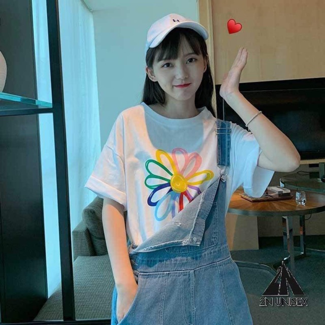 [ HÌNH THẬT ] Áo thun tay lỡ HOA CẦU VỒNG Unisex