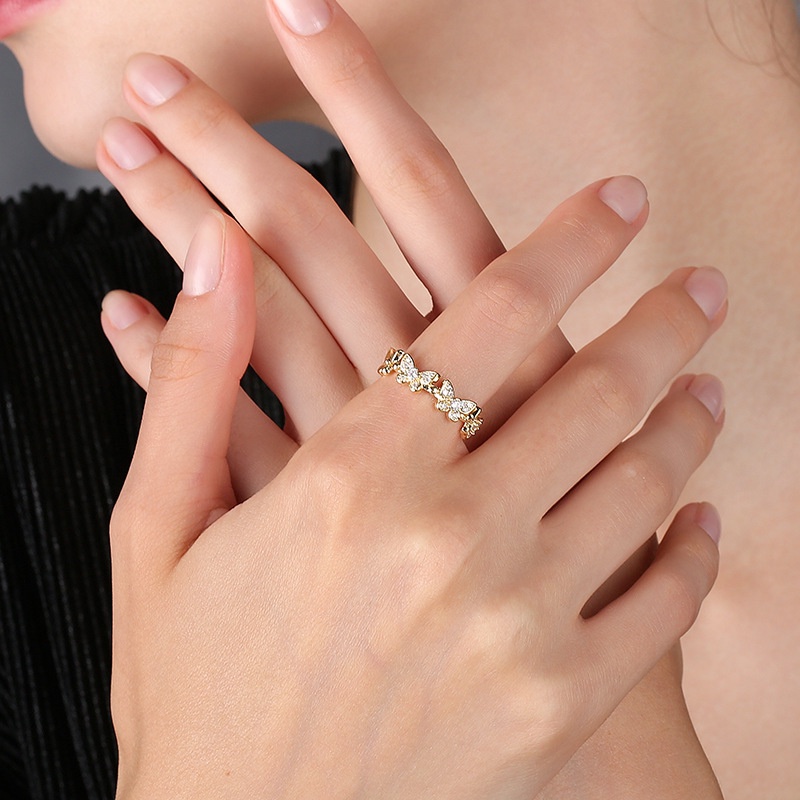 Nhẫn Hình Học Bướm Đính Đá Zircon Lá Cây Điều Chỉnh Được Thời Trang Tối Giản Làm Quà Tặng Trang Sức Cho Bạn Gái
