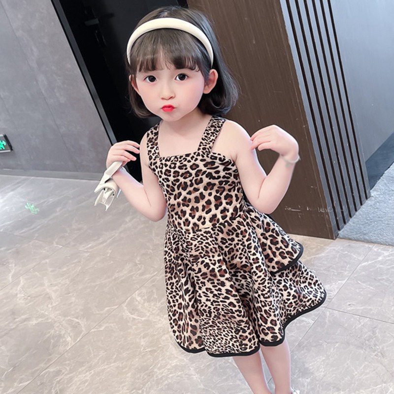 Se7en Đầm Tutu Hai Dây Xếp Ly In Họa Tiết Da Báo Kiểu Hàn Quốc Mùa Hè Cho Bé Gái