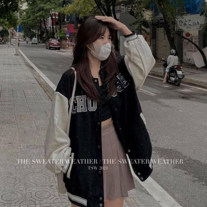 Áo Khoác Bomber Nhung Tăm Áo Bóng Chày CHOOSE Unisex Form Rộng Nam Nữ Siêu Chất