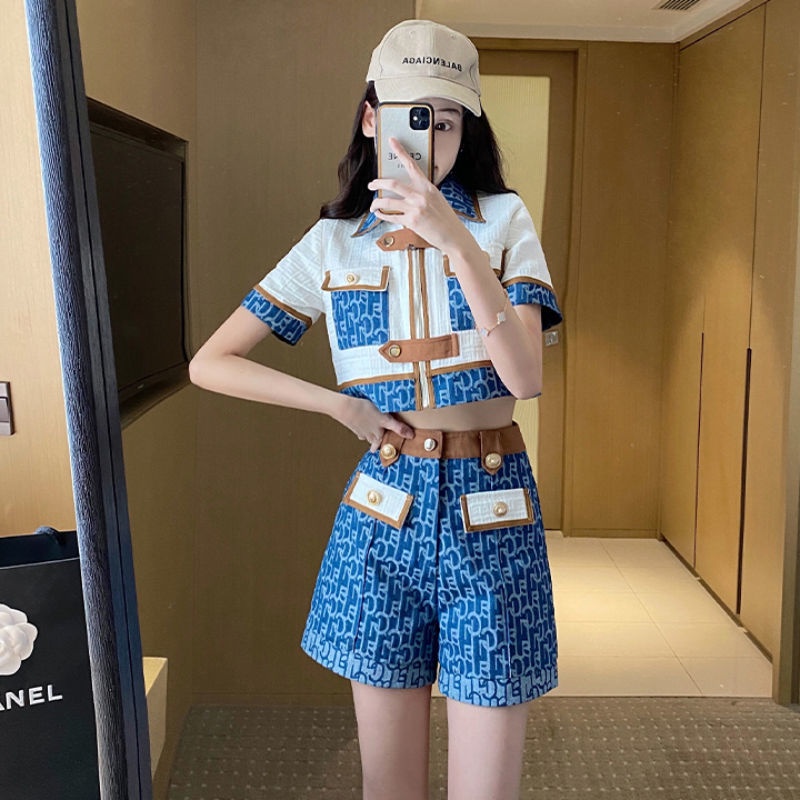 Set Áo Thun Ngắn Tay + Quần Short Denim Thời Trang Mùa Hè