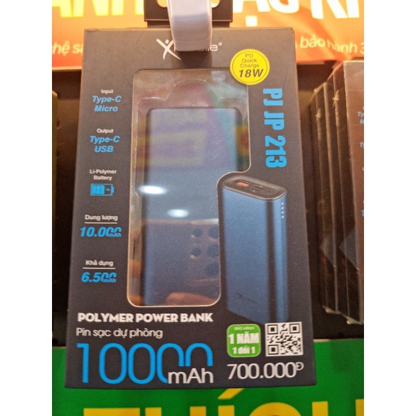 Pin sạc dự phòng Polymer 10.000mAh Type C PD QC3.0 Xmobile Power Slim PJ JP213 Fulbox
