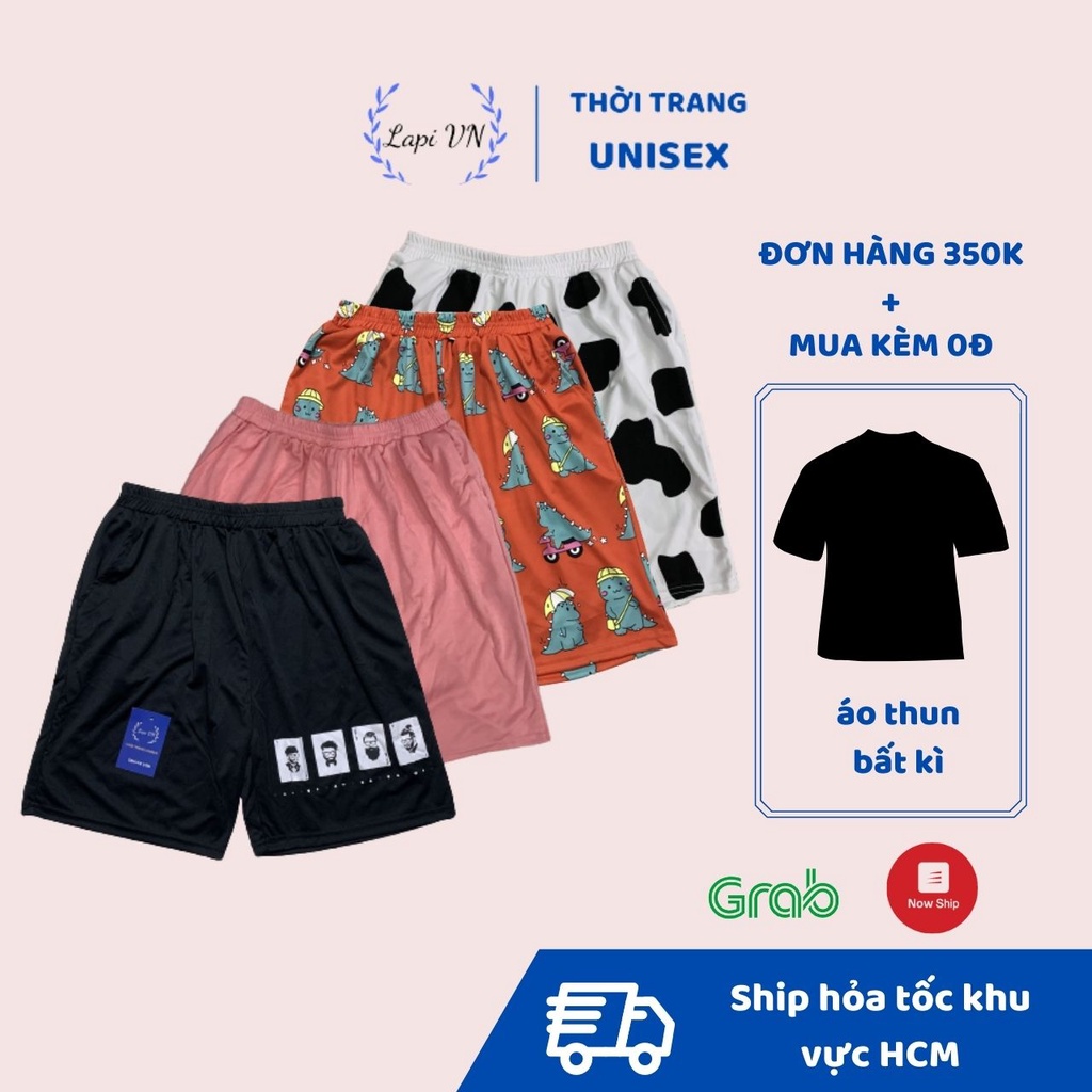 Quần Short Lưng Thun Mặc Nhà Mẫu Hoạt Hình Unisex -Lapi VN ,FREESIZE đến 70kg, Chất Thun Thoáng Mát