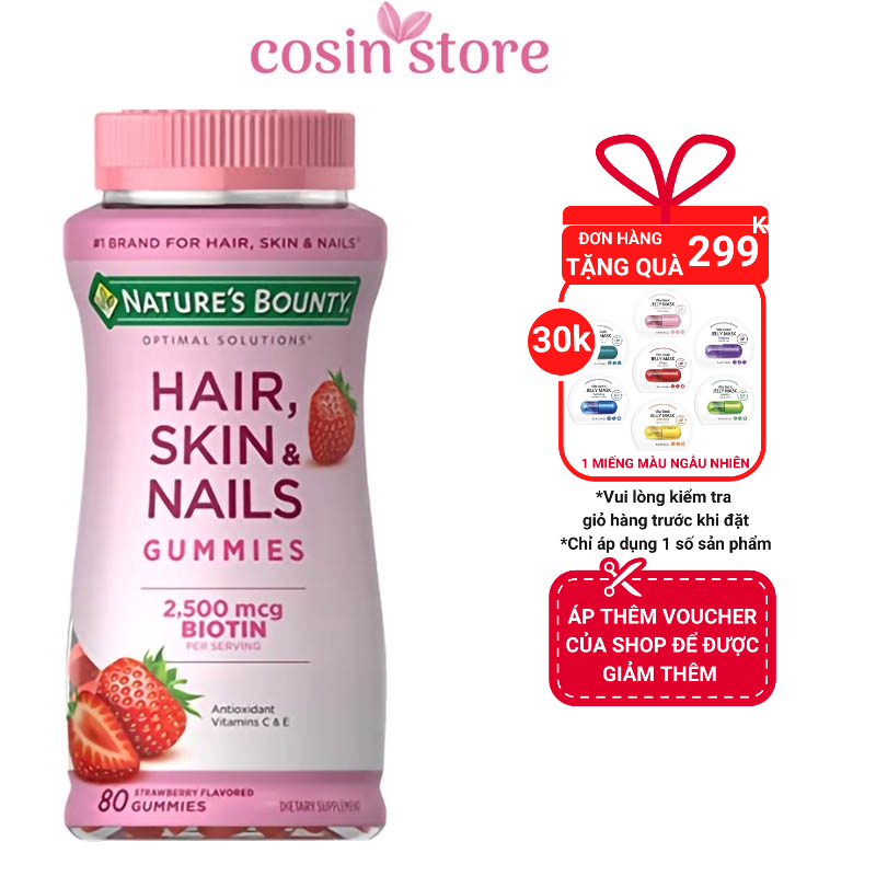 Kẹo Dẻo Nature's Bounty Hair Skin & Nails Gummies 80 viên Hỗ Trợ Đẹp Da Móng Tóc Cosin Store