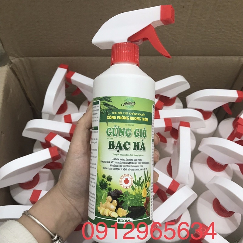 Tinh dầu xịt kháng khuẩn Sả Chanh Bạc hà xông phòng nhà cửa ngăn dịch bệnh an toàn 500ml hàng chuẩn loại 1