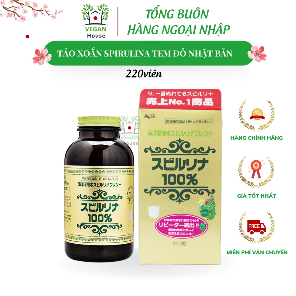 Tảo xoắn tem đỏ Spirulina Nhật Bản 2200 viên