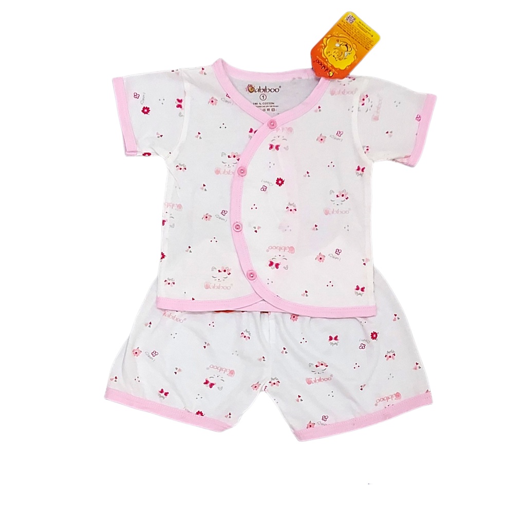 Bộ quần áo sơ sinh Babiboo Tay ngắn cài chéo họa tiết xinh xắn cho bé - BBC06N