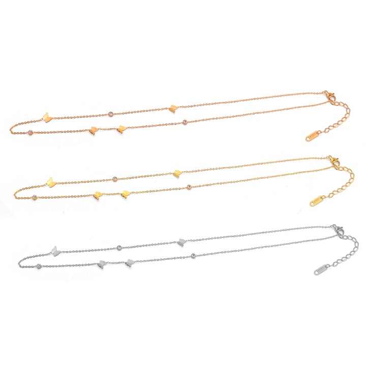 Dây chuyền nữ titan chuỗi bướm nhỏ kết hợp đá siêu đẹp, bền màu, chuẩn thời trang
