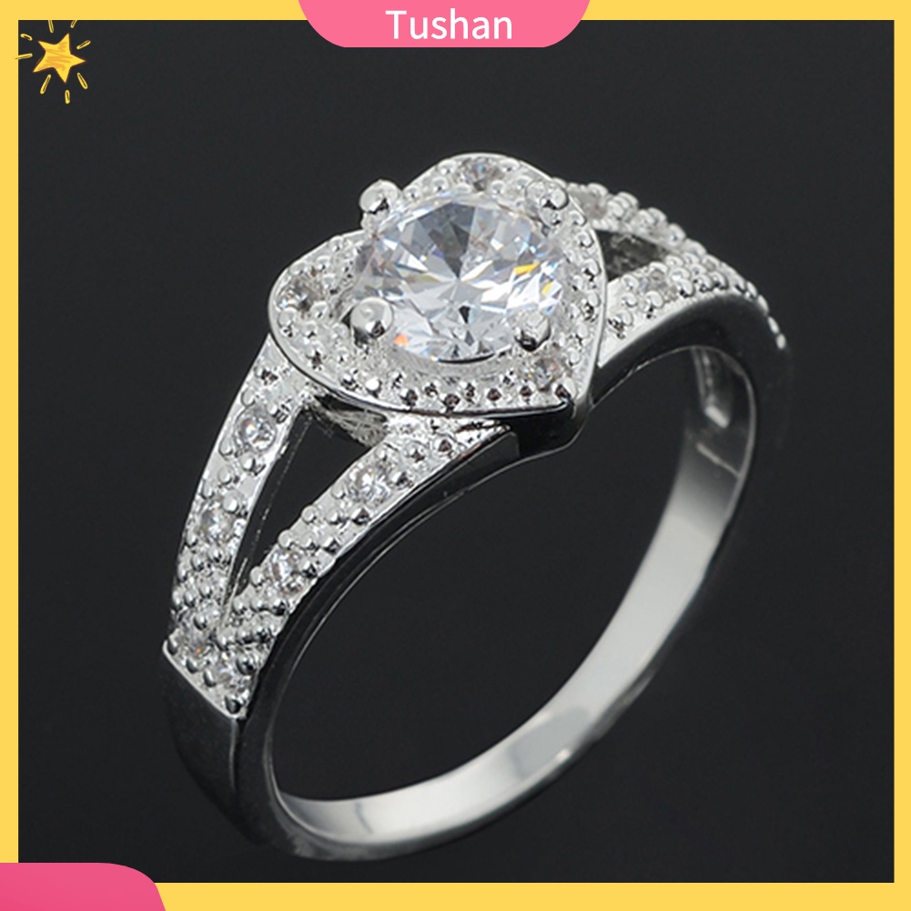 Nhẫn mạ bạc 925 đính đá hình trái tim xinh xắn quý phái