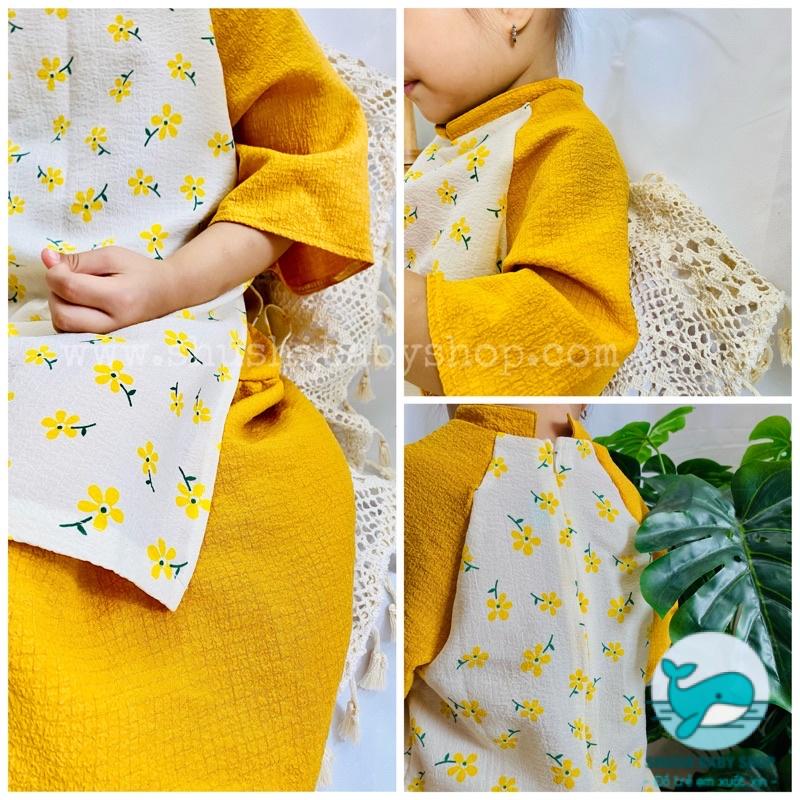 [Rẻ vô địch] [Ảnh thật] Áo Dài Cách Tân Hoa Nhí Xốp Nhăn Hàng Thiết Kế Xinh Đẹp