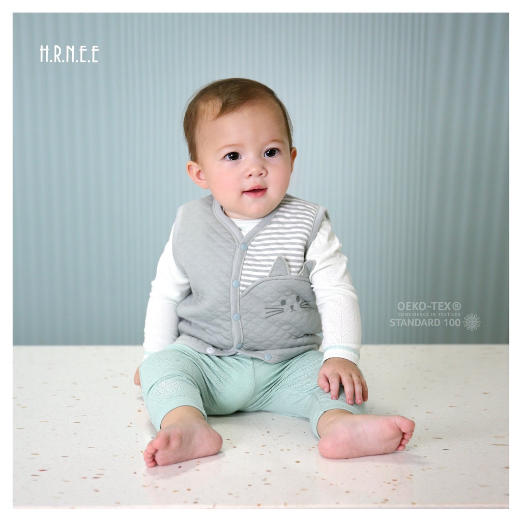 HRNEE Áo gile cài thẳng trần bông cho bé 6-24 tháng