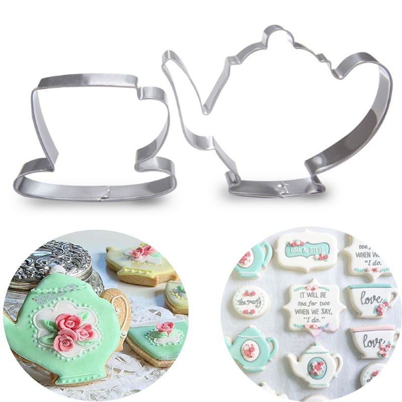 Bộ 2 khuôn làm bánh cookie hình tách trà, ly trà