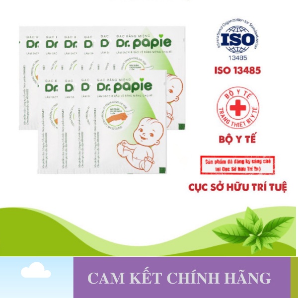 Gạc rơ lưỡi Dr Papie xỏ ngón vệ sinh răng miệng cho bé, Có tinh dầu lá hẹ thiên nhiên