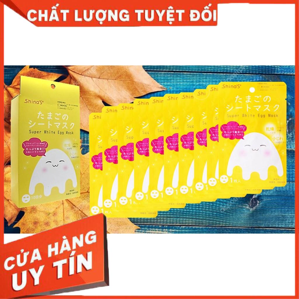 HỘP 10 MIẾNG ĐẮP MẶT NẠ TRỨNG TRẮNG DA MỜ NÁM NHẬT BẢN SUPER WHITE EGG MASK 250G