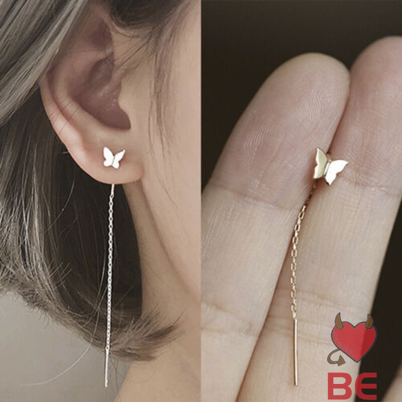 YADORNOS Bông tai kim loại YADORNOS dáng dài hình bươm bướm/ côn trùng phối tua rua kiểu dáng thời trang