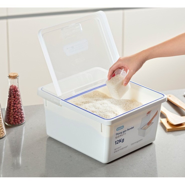 Thùng đựng gạo, thùng gạo thông minh INOCHI Sendai 12 KG Nắp Nhựa Kín Kháng Khuẩn