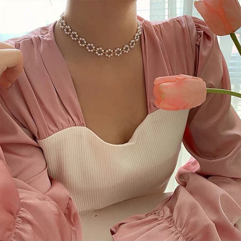Vòng Cổ Choker JP5 Đính Ngọc Trai Lấp Lánh Đơn Giản Thời Trang Dành Cho Nữ