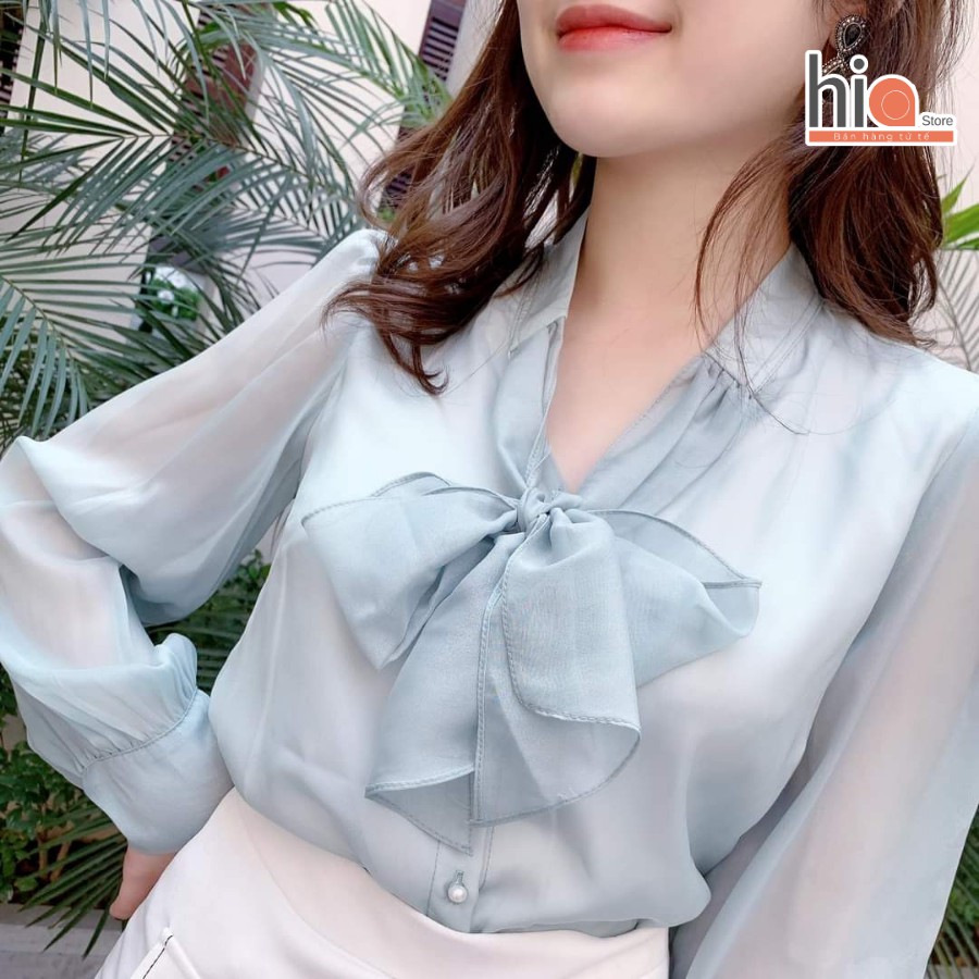 Áo voan kiểu sơ mi công sở nữ cổ nơ tay phồng dáng tiểu thư phong cách Hàn Quốc - Hia Clothing | BigBuy360 - bigbuy360.vn