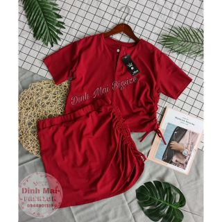 [Bigsize] Set croptop áo rút và chân váy rút dây 65-90kg (hình thật)