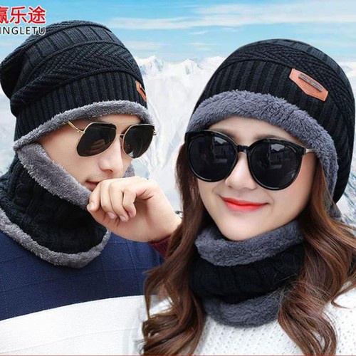 Set mũ len kèm khăn ống lót lông Nam, Nữ - Qùa tặng dành cho Ông, Bà, Bố Mẹ